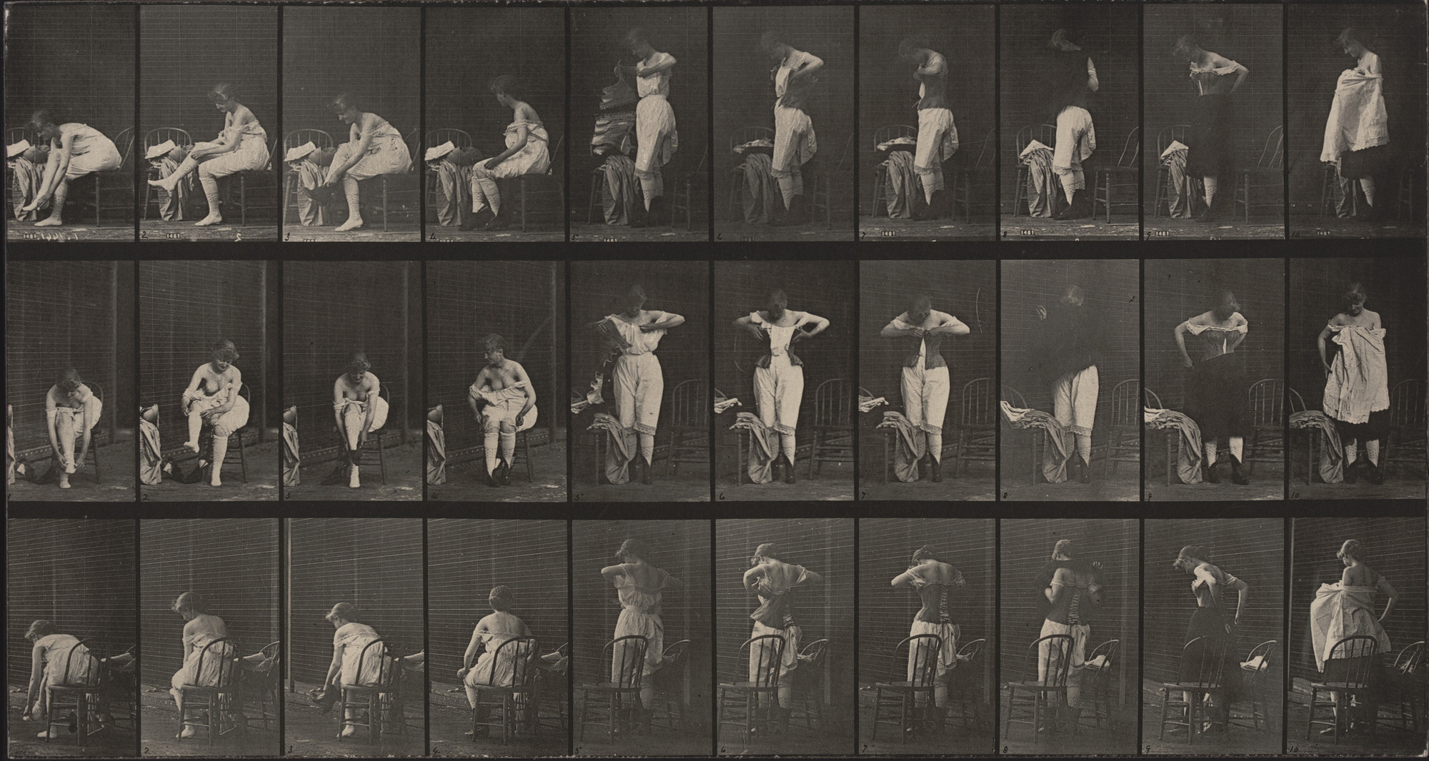 Eadweard J. Muybridge. Miscellaneous Phases of the Toilet: Plate 494 from Animal Locomotion (1887). 1884-86