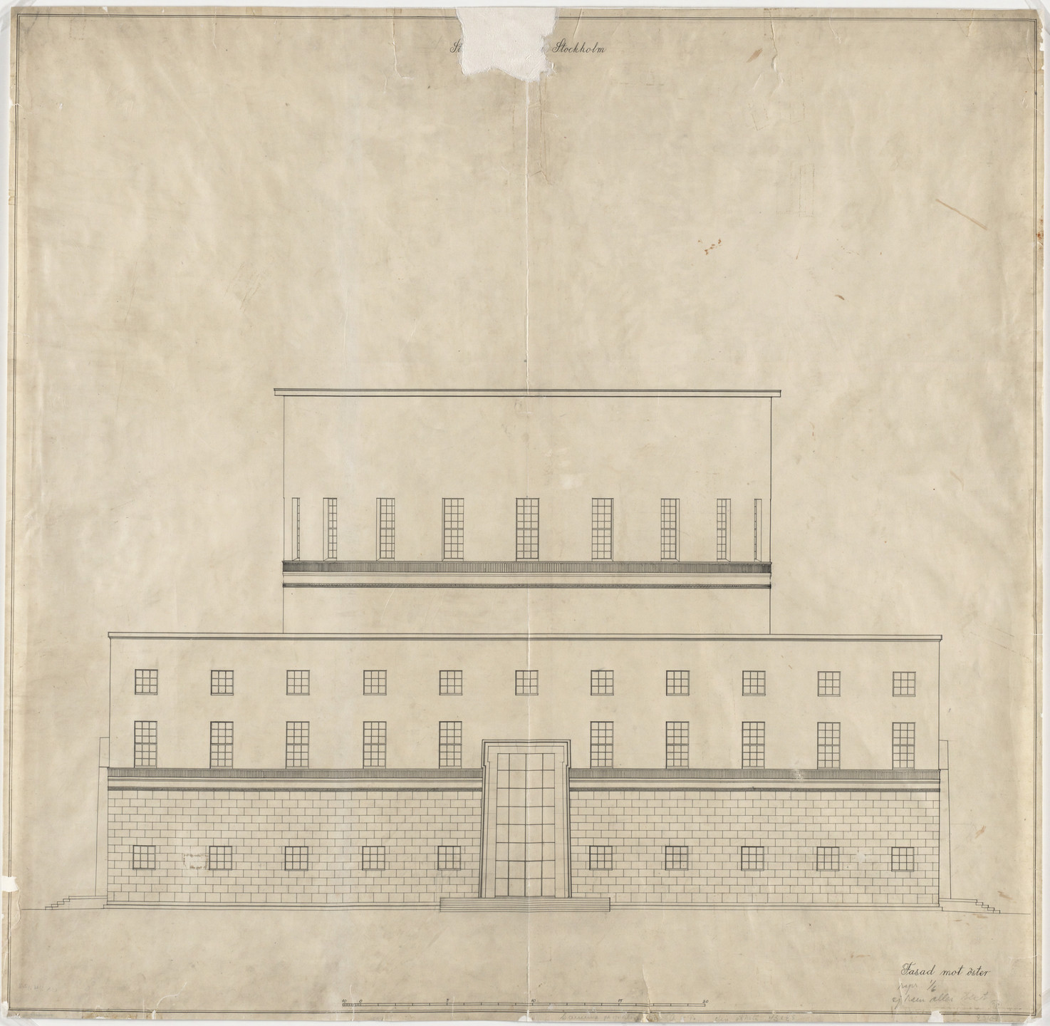 Erik Gunnar Asplund. Public Library, Stockholm, Sweden, Elevation of front facade. Unknown