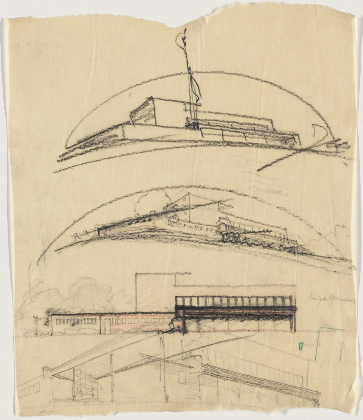 Erich Mendelsohn. Residence of Salman Schocken, Jerusalem, Israel, Perspective and elevation. Unknown