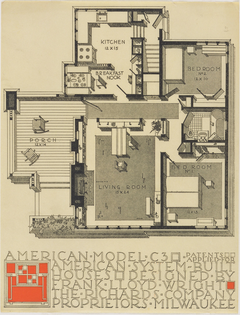American System-Built Houses for The Richards Company project, (Plan oblique of model C3)
