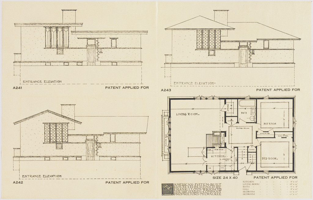 American System-Built Houses for The Richards Company, project, Milwaukee, Wisconsin, Three Elevations for one Plan