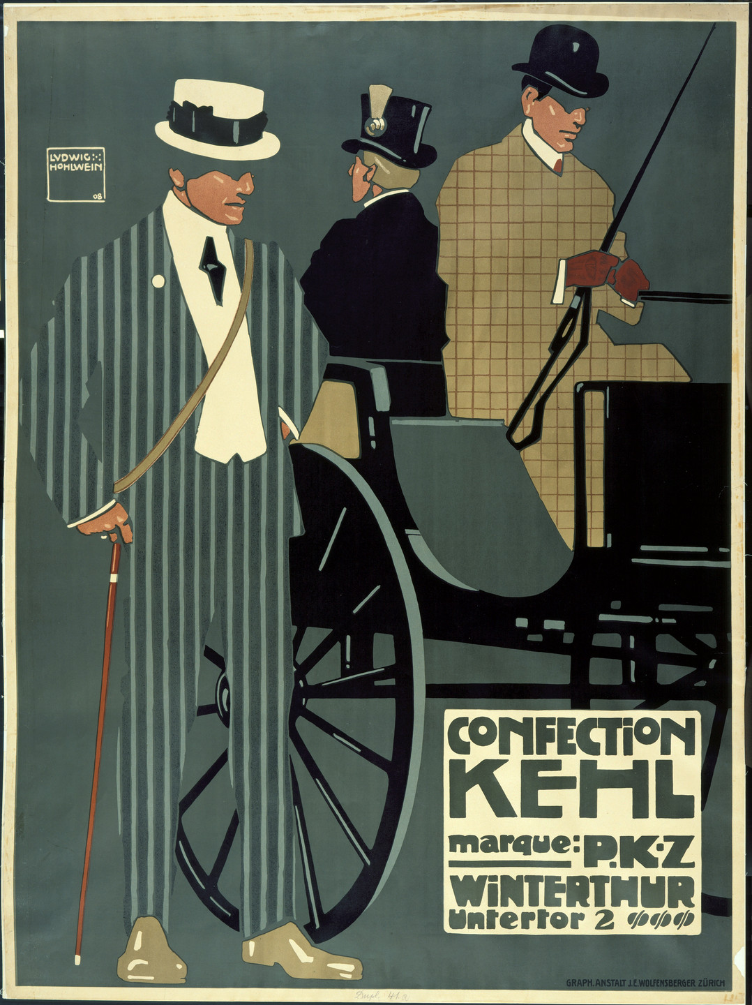 Ludwig Hohlwein. Confection Kehl, Marque: PKZ, Winterthur Untertor 2. 1908