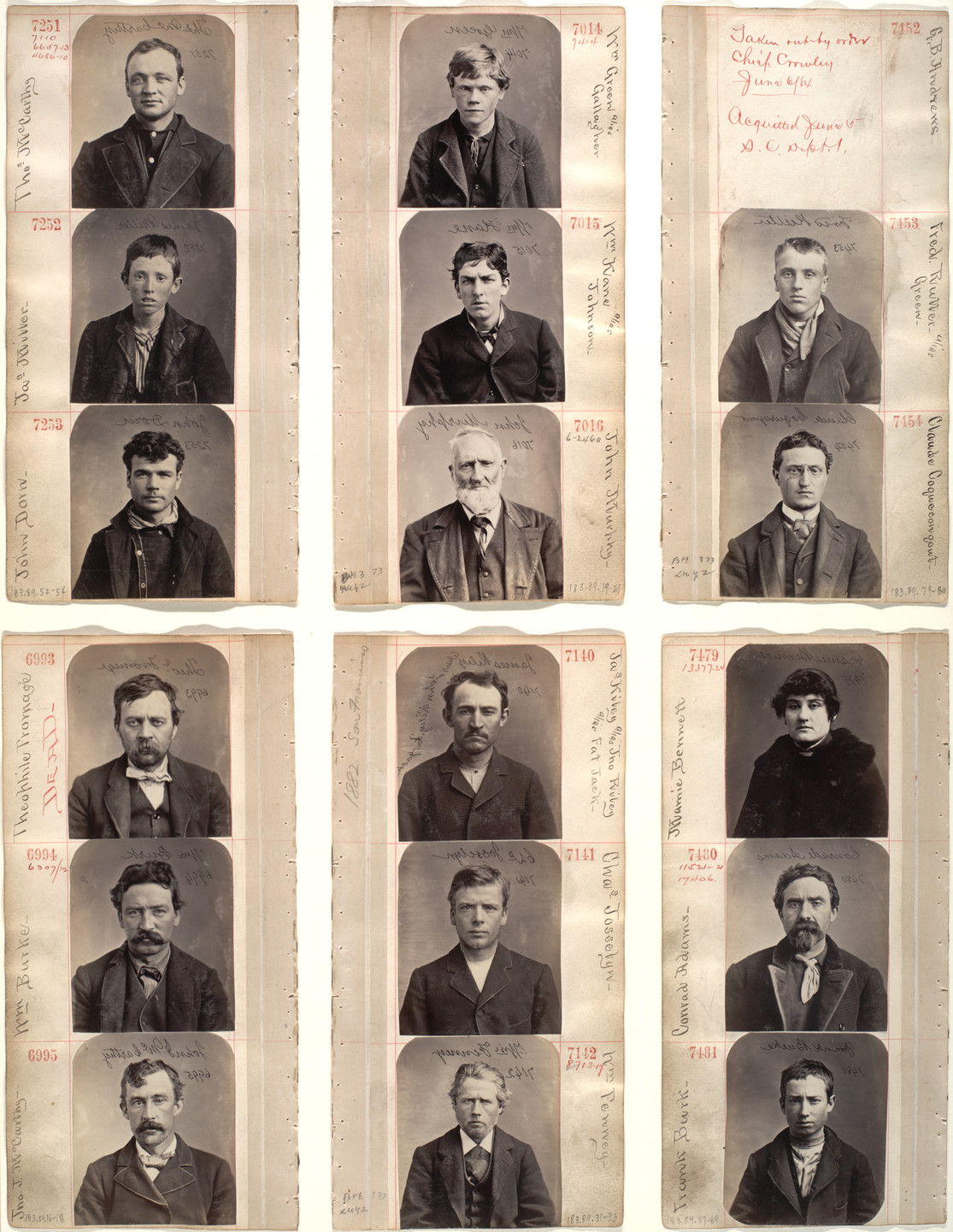 Unidentified photographer. Untitled (Pages from an album of mugshots). 1870s-80s