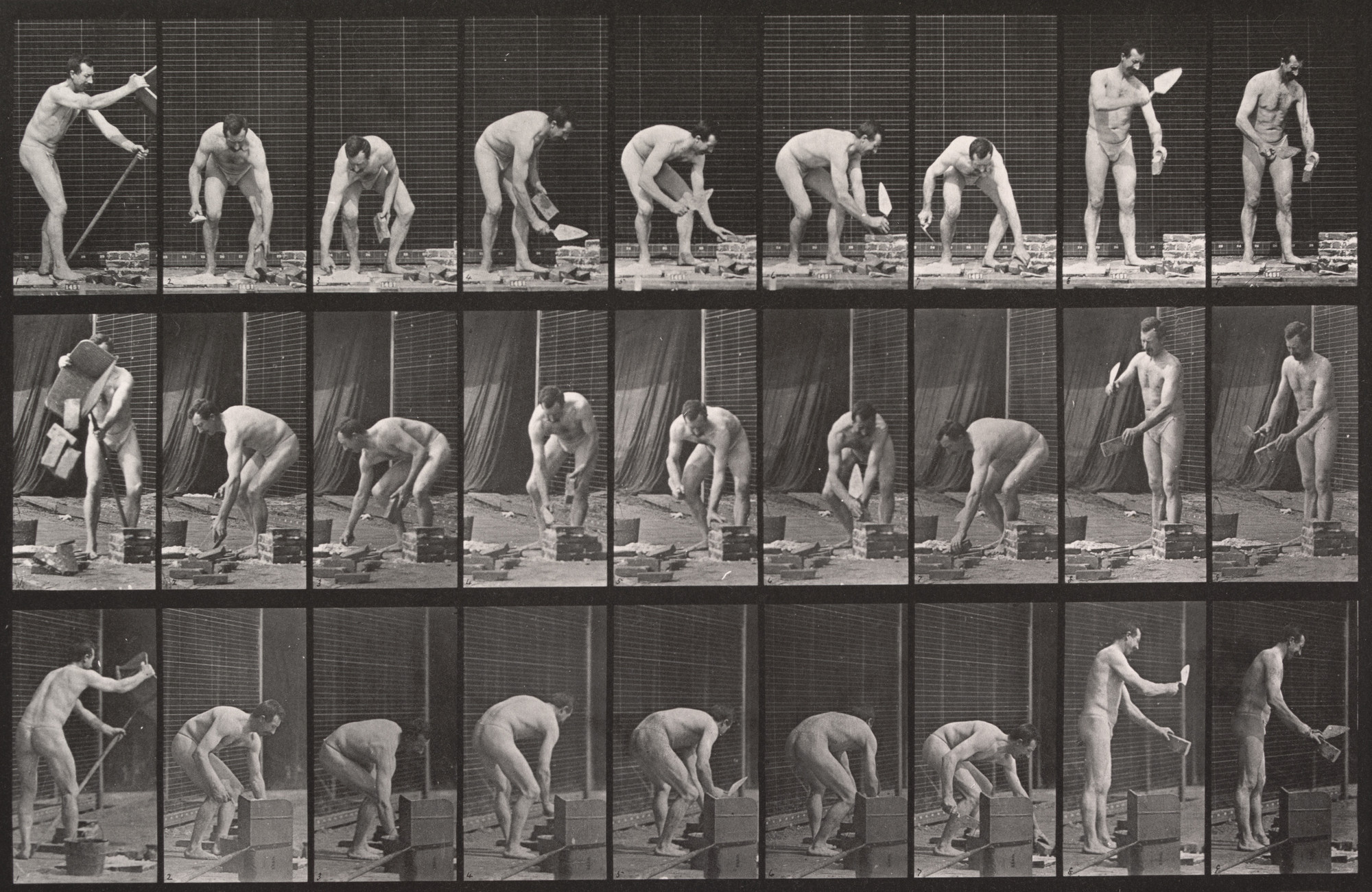 Eadweard J. Muybridge. Bricklaying: Plate 505 from Animal Locomotion (1887). 1884-86