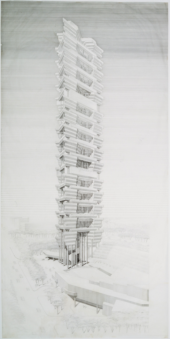 Paul Rudolph. Beach Road II Office Tower Project, Singapore (Exterior perspective). 1981