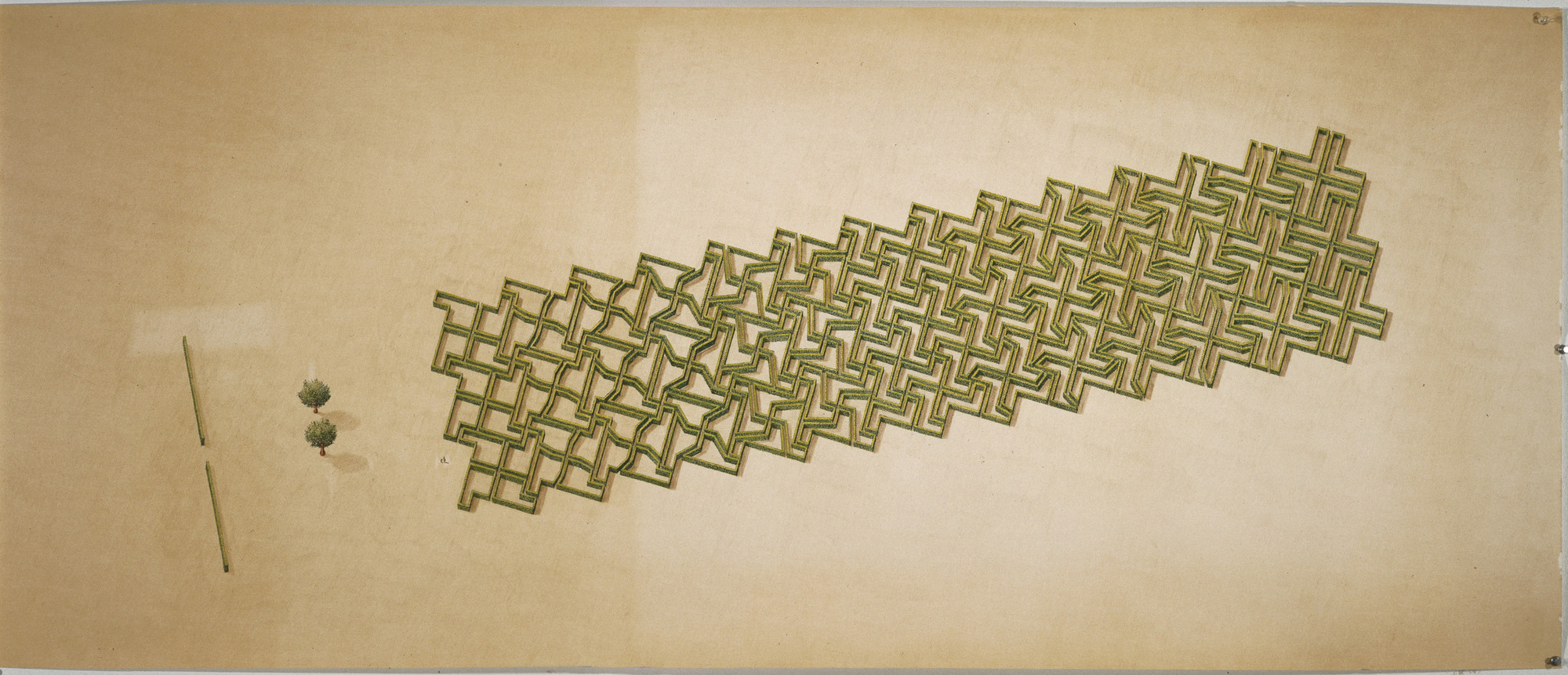 Emilio Ambasz. Pro Memoria Garden, project for a Labyrinth, Lüdenhausen, Germany, Axonometric. 1978