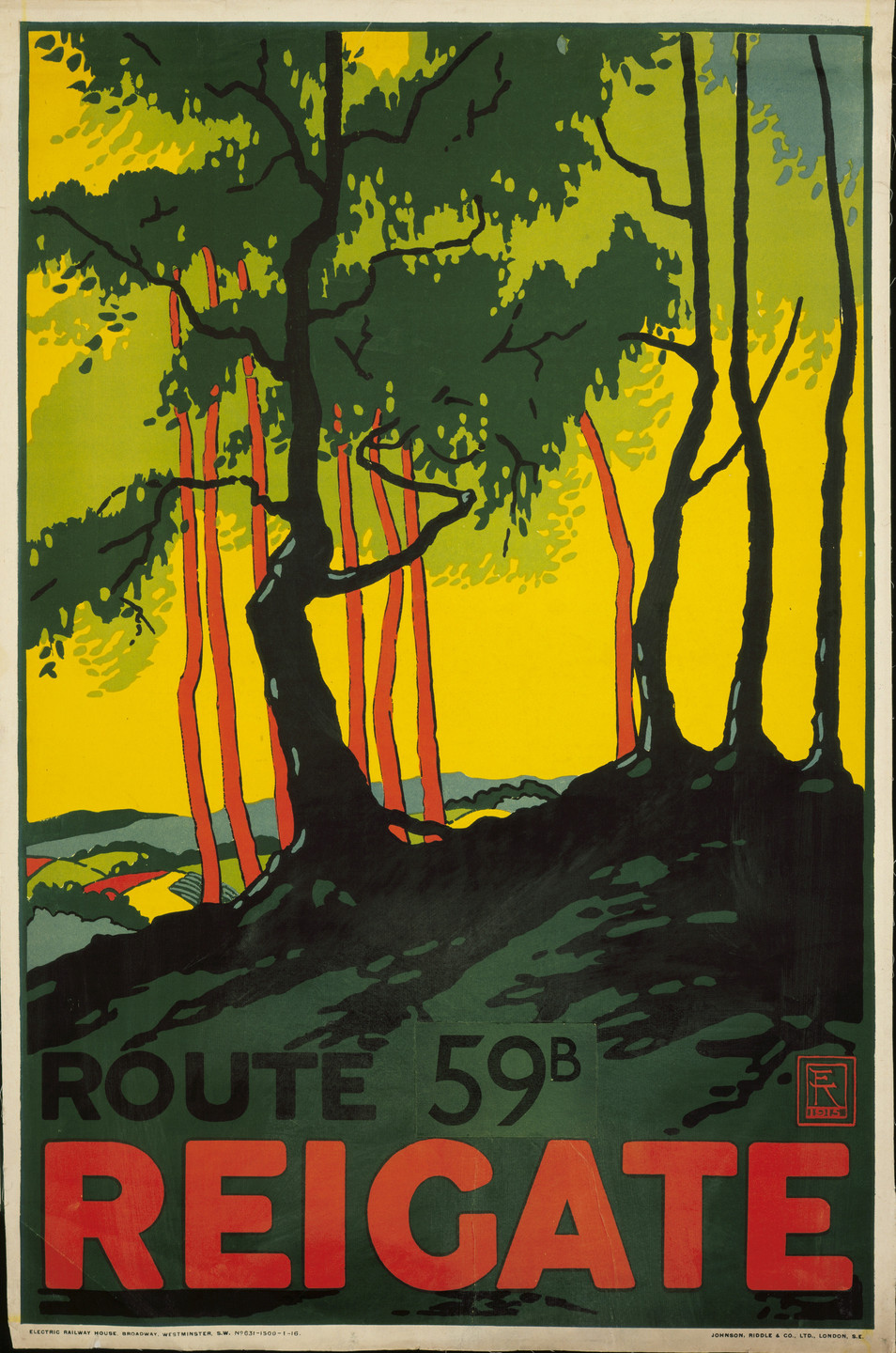 E. McKnight Kauffer. Route 59B, Reigate. 1915