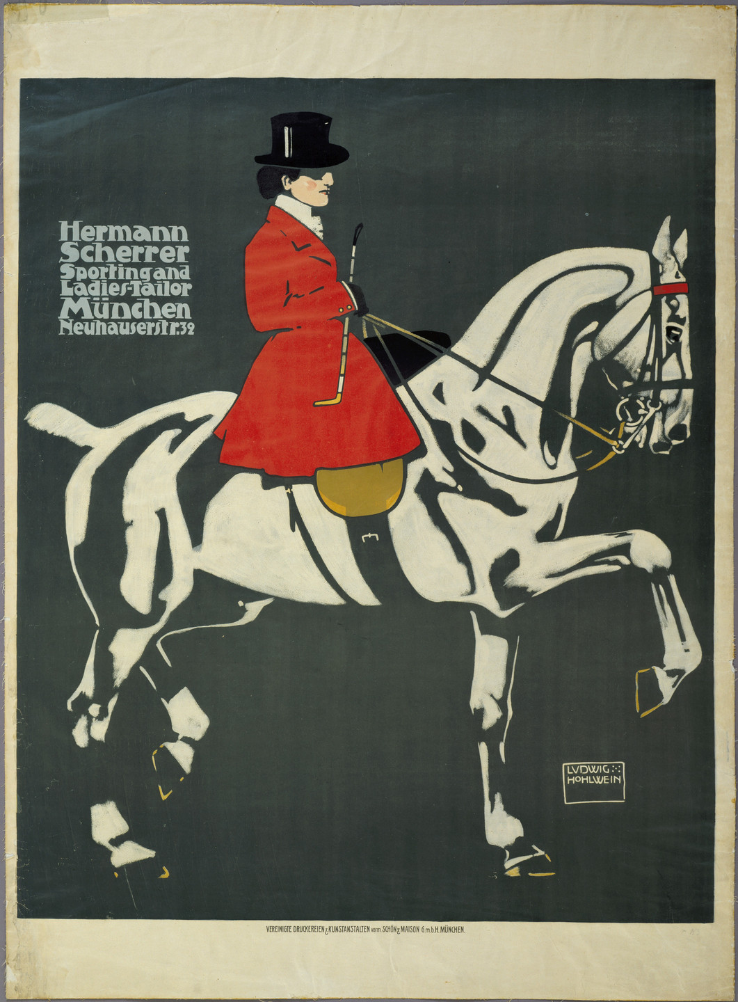 　ドイツ　ロマンティッシュ シトラーセ　ポスター Ludwig Hohlwein. Hermann Scherrer Sporting and Ladies-Tailor