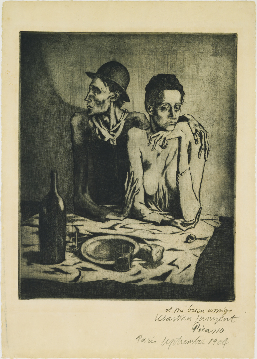 Pablo Picasso. The Frugal Repast (Le Repas frugal ) from the Saltimbanques series. 1904