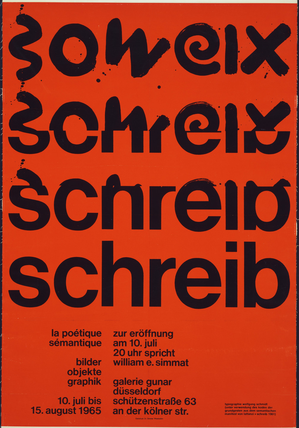 Wolfgang Schmidt. Schreib, Galerie Gunar Düsseldorf. 1965