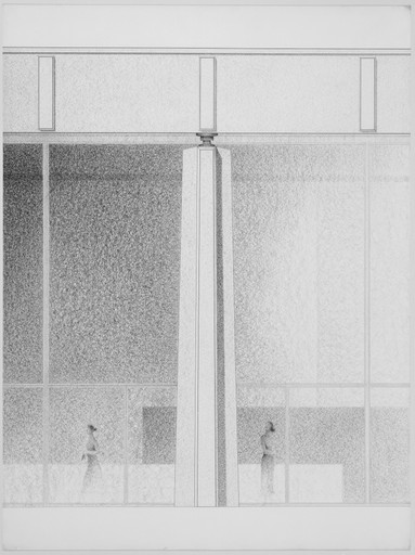 Ludwig Mies van der Rohe. Ron Bacardi y Compania, S.A., Administration Building, project, Santiago, Cuba (Elevation of column with roof and glass wall, final version). c. 1957-58