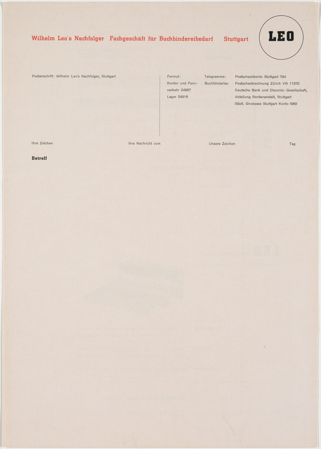 Georg Trump. Wilhelm Leo&#39;s Nachfolger, Fachgeschäft für Buchbindereibedarf. c. 1931