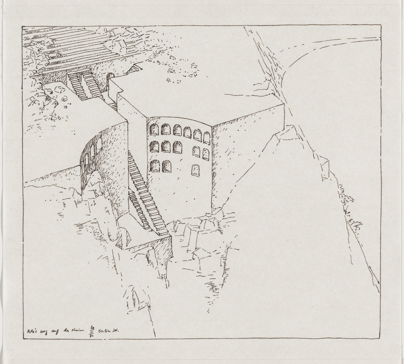 Leon Krier. House without Rooms, project, Aerial perspective. 1972