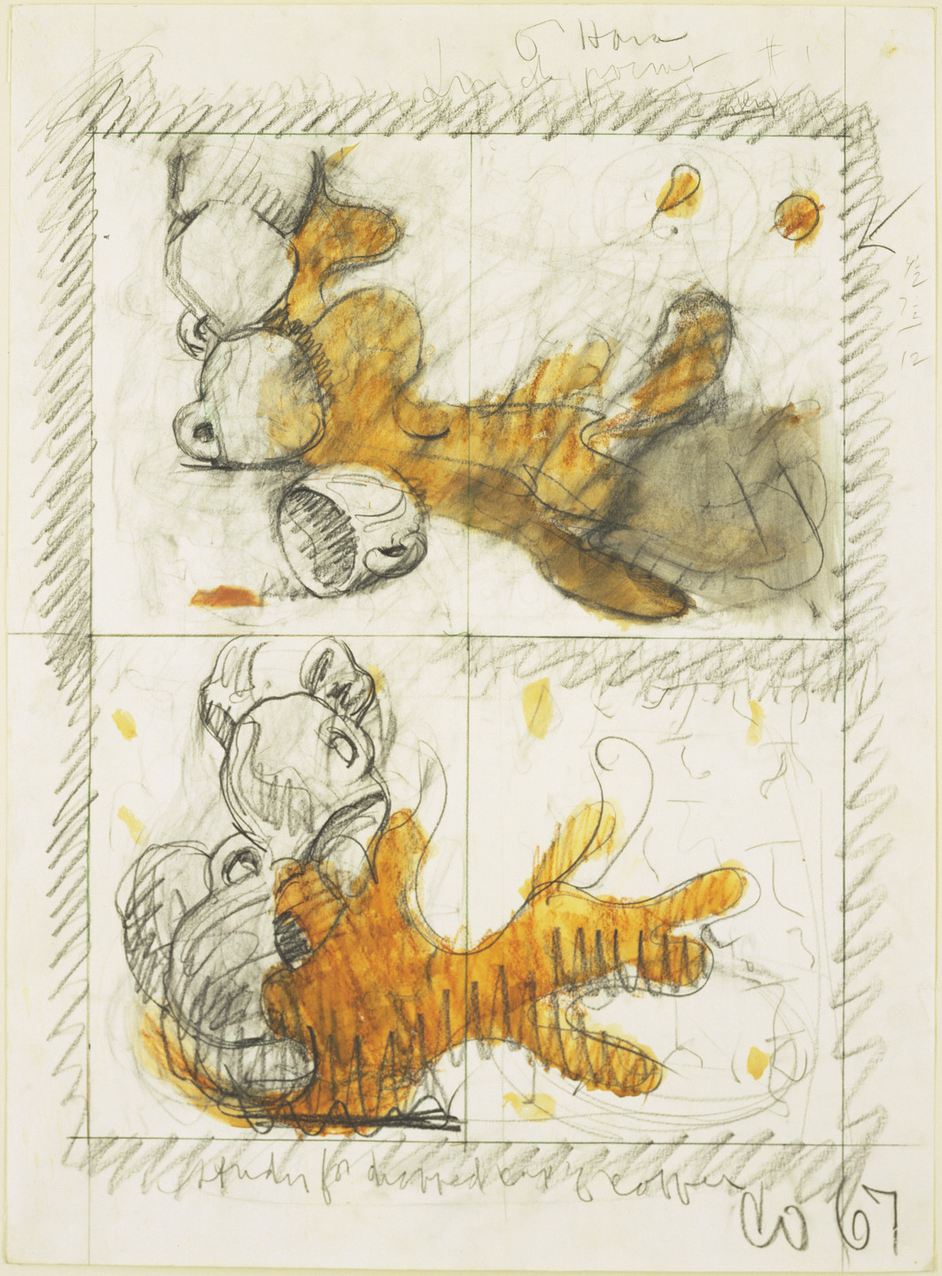 Claes Oldenburg. Dropped Cup of Coffee: Preliminary study for &#34;Image of the Buddha Preaching&#34; by Frank O&#39;Hara. 1967