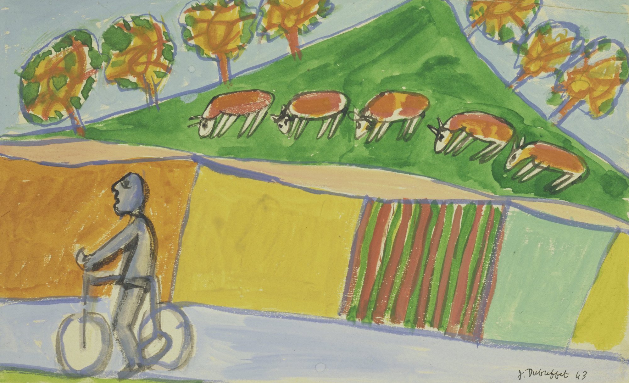 Jean Dubuffet. Cyclist with Five Cows. (July) 1943 | MoMA