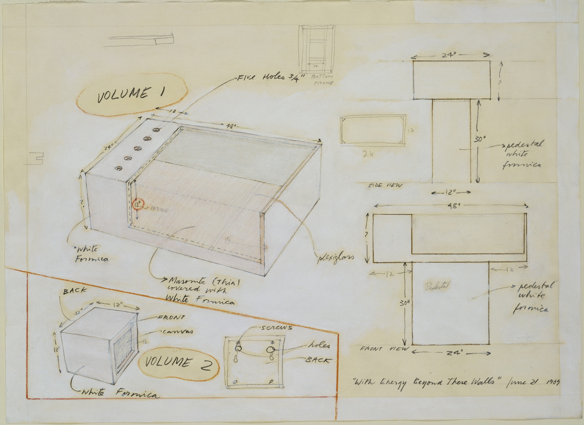 Juan Downey. Drawing for With Energy Beyond These Walls. 1969