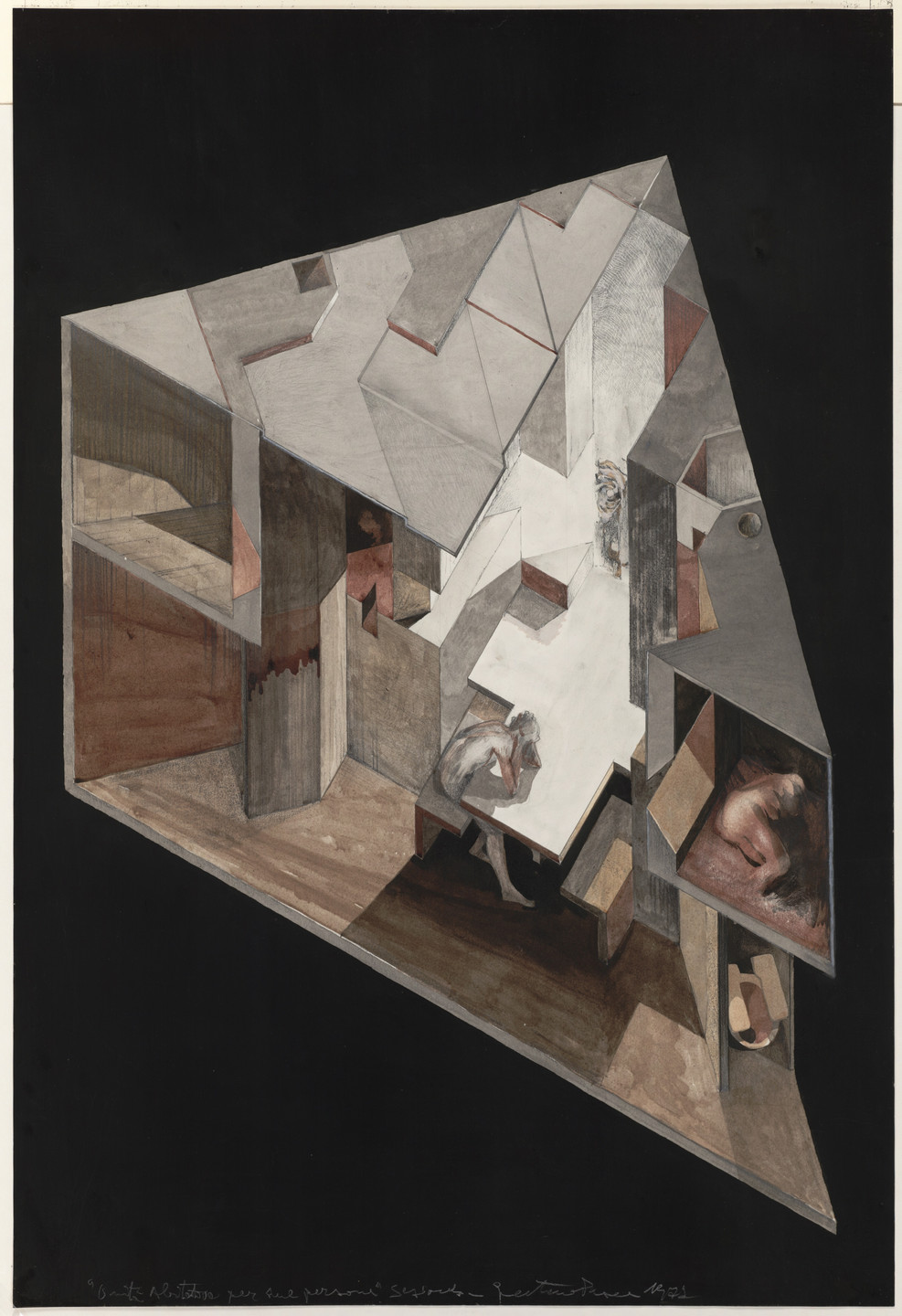 Gaetano Pesce. The Period of Great Contaminations: Housing Unit for Two People, project, Axonometric section. 1971