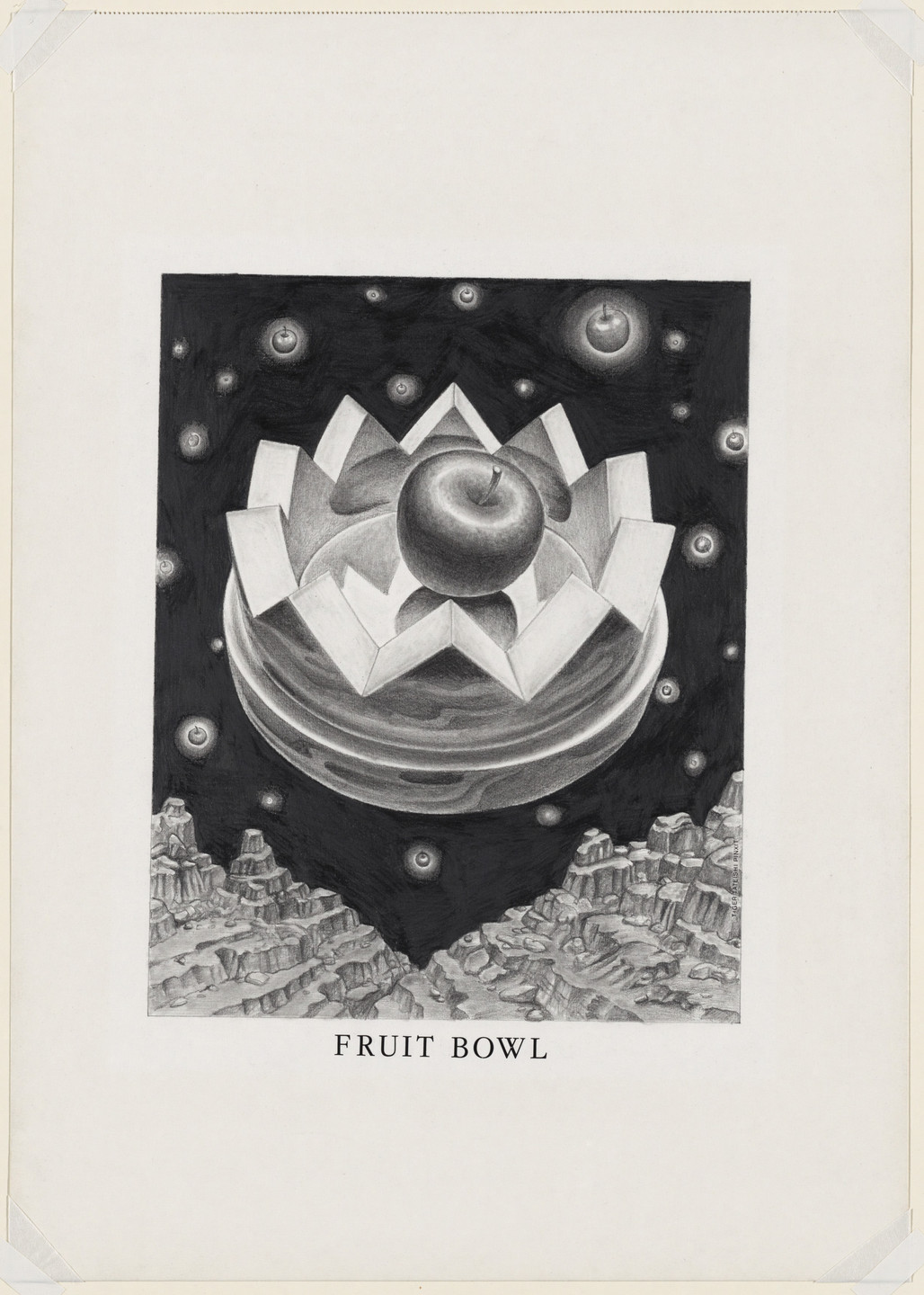 Ettore Sottsass. Study for Fruit Bowl (with Apple), project (Aerial perspective). 1973