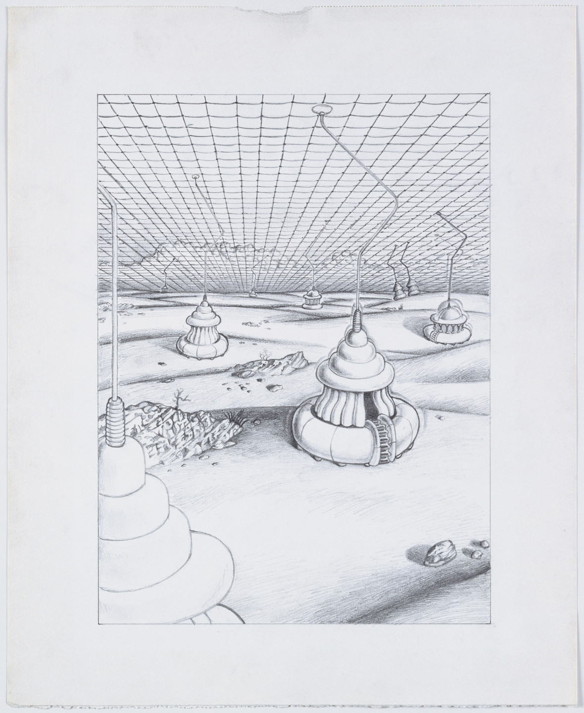 Ettore Sottsass. The Planet as Festival: Study for a Large Dispenser of Waltzes, Tangos, Rock, and Cha-Cha, project (Perspective). 1972-73