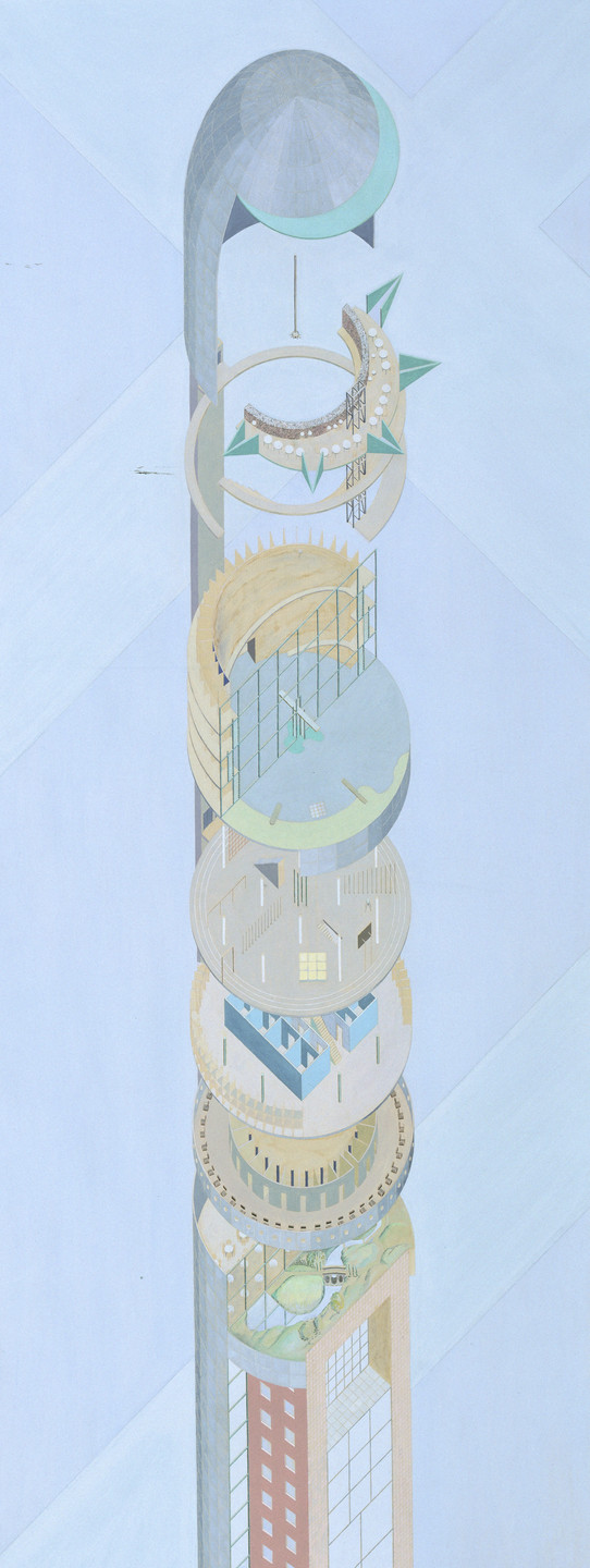 Zoe Zenghelis, Elia Zenghelis. Hotel Sphinx (The Head) Project, New York, New York (Axonometric). 1975