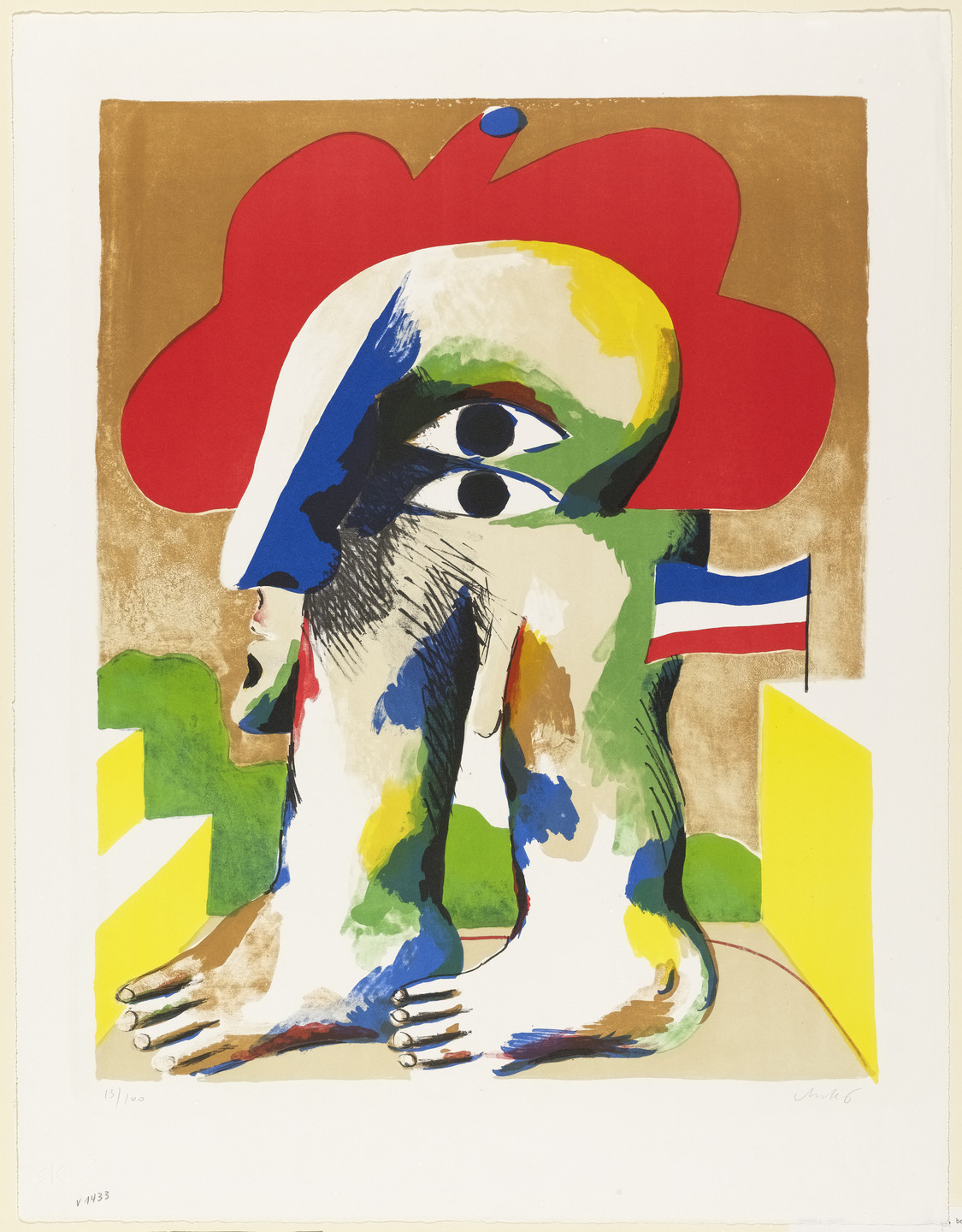 Horst Antes. Figure with Red P - Hat with Flag. 1967