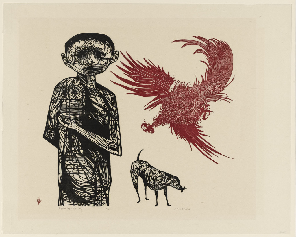 Frightened Boy and His Dog, Leonard Baskin, 1954