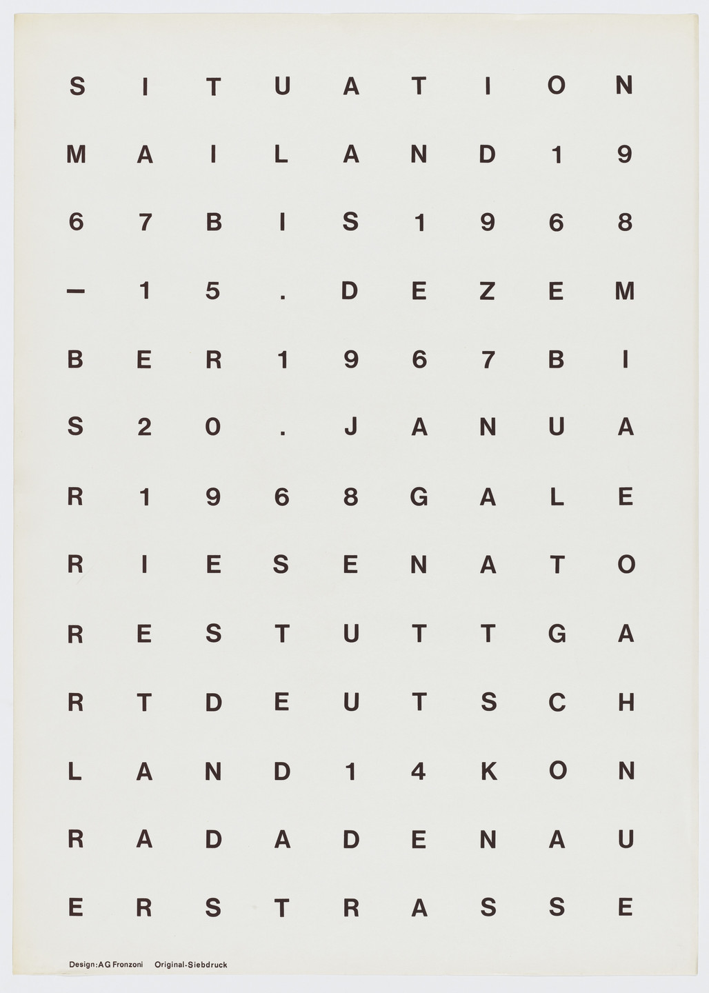 A. G. Fronzoni. Situation Mailand 1967 bis 1968. 1967