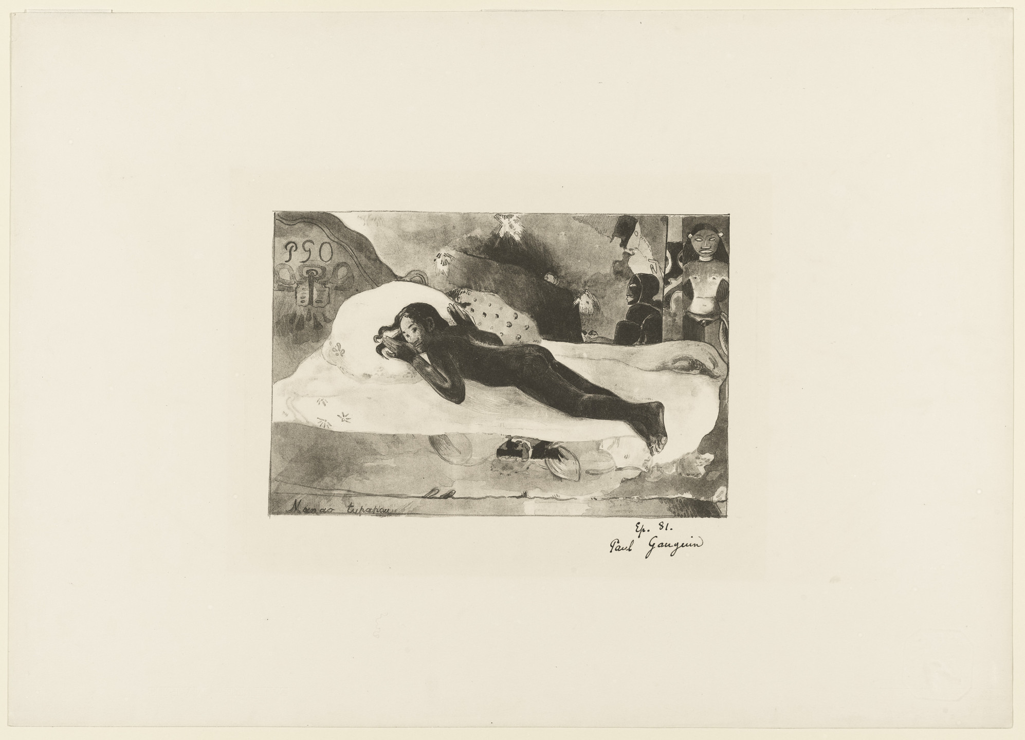 Paul Gauguin. Watched by the Spirit of the Dead (Manao Tupapau) from the portfolio L&#39;Estampe originale, no. VI. 1894