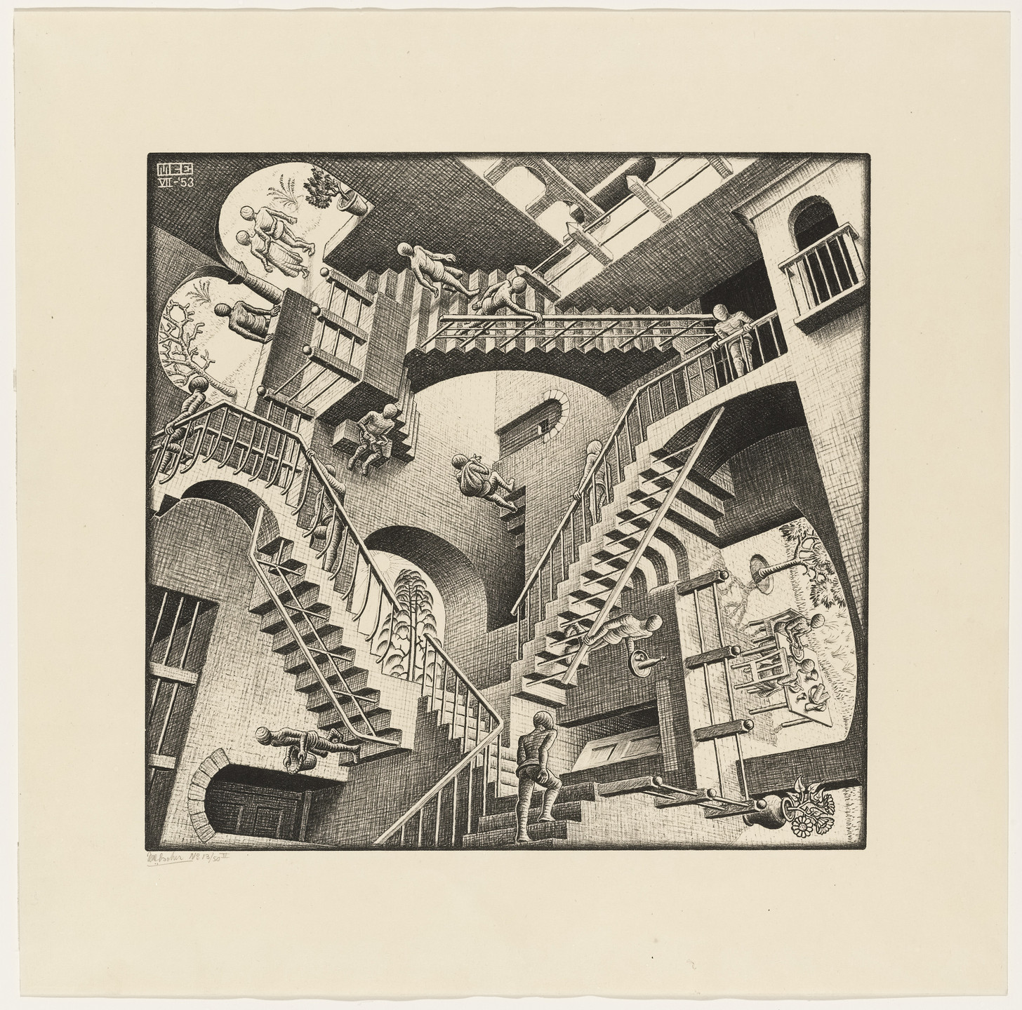 M. C. Escher. Relativity. 1953