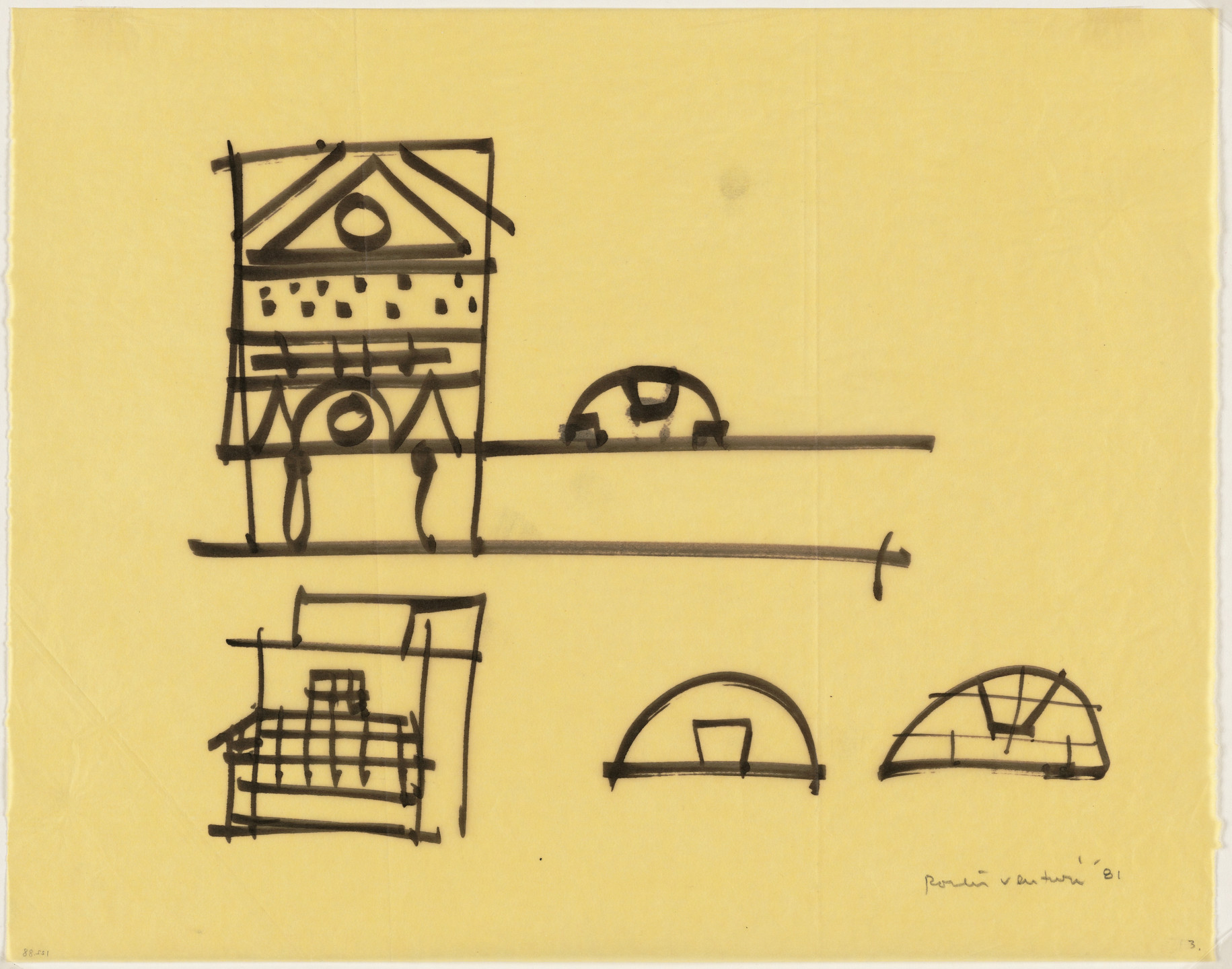 Venturi, Rauch and Scott Brown, Robert Venturi, John Rauch, Denise Scott Brown. Gordon Wu Hall, Princeton University, Princeton, New Jersey, Preliminary study of entrance and windows. 1981