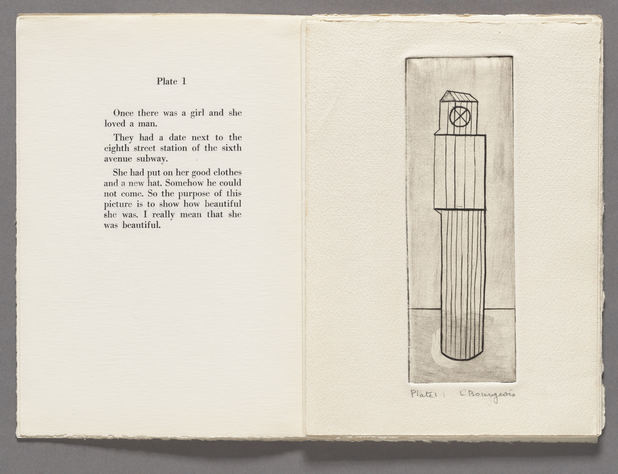 Louise Bourgeois. Plate 1 of 9, from the illustrated book, He Disappeared into Complete Silence , first edition (Example 1)
