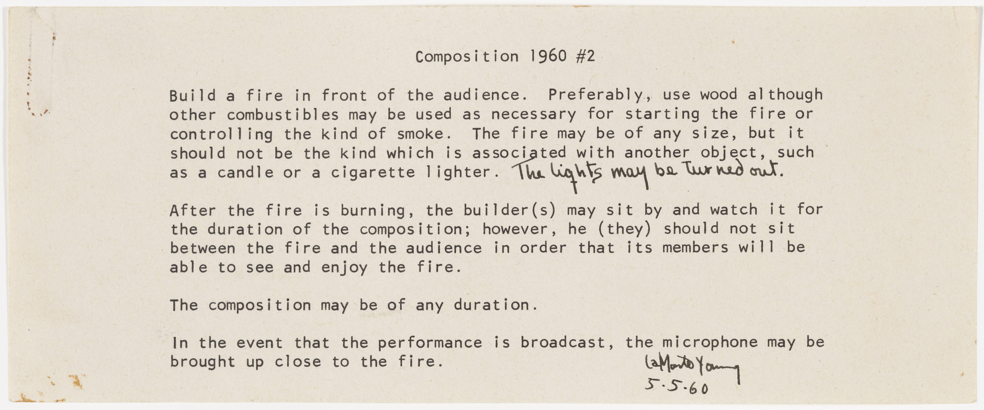 La Monte Young. Composition 1960 #2. 1960