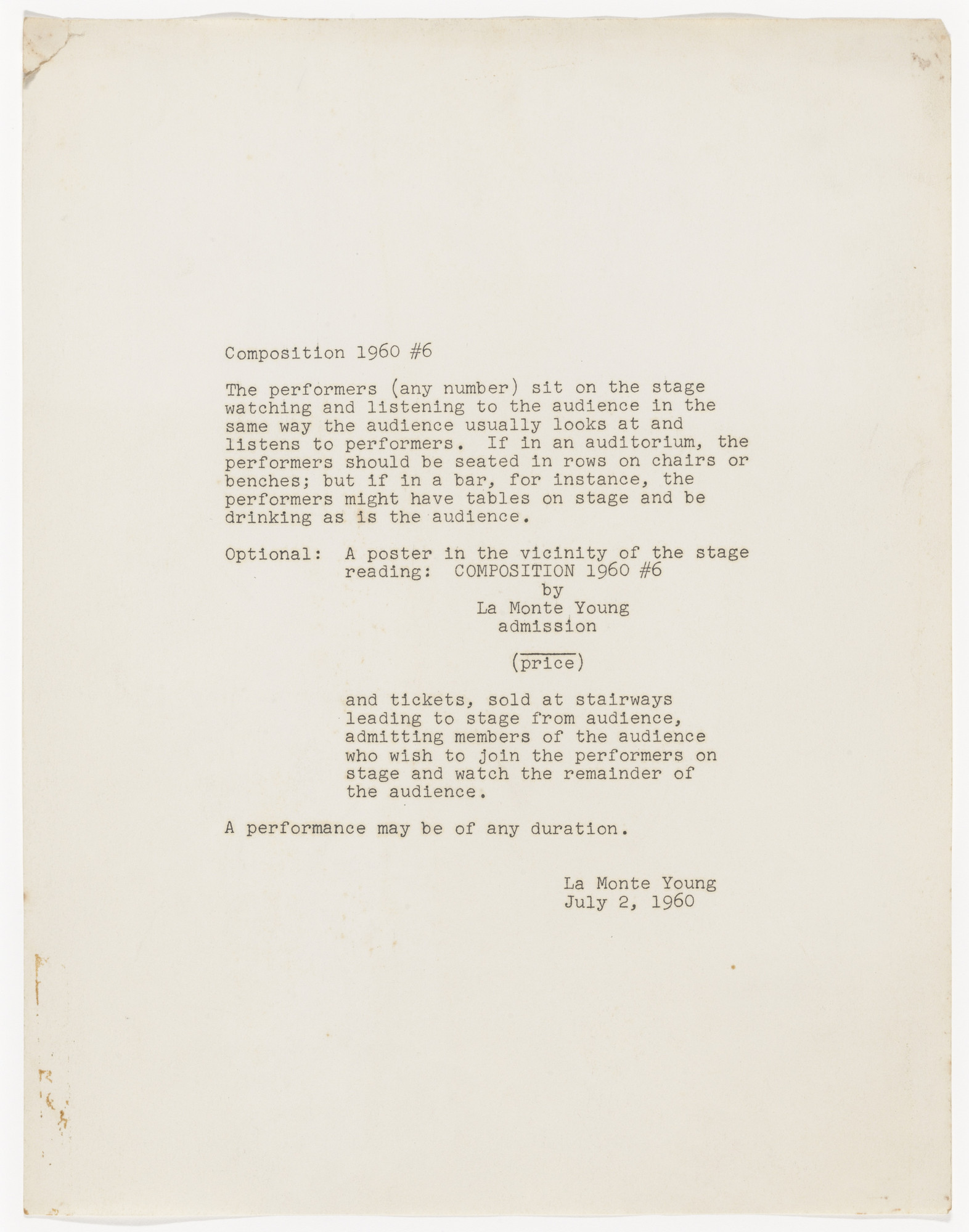 La Monte Young. Composition 1960 #6