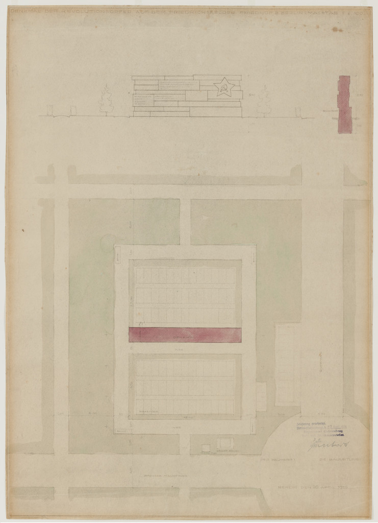 Monument to the November Revolution, Berlin-Lichtenberg, Germany, Site plan, section and elevation,