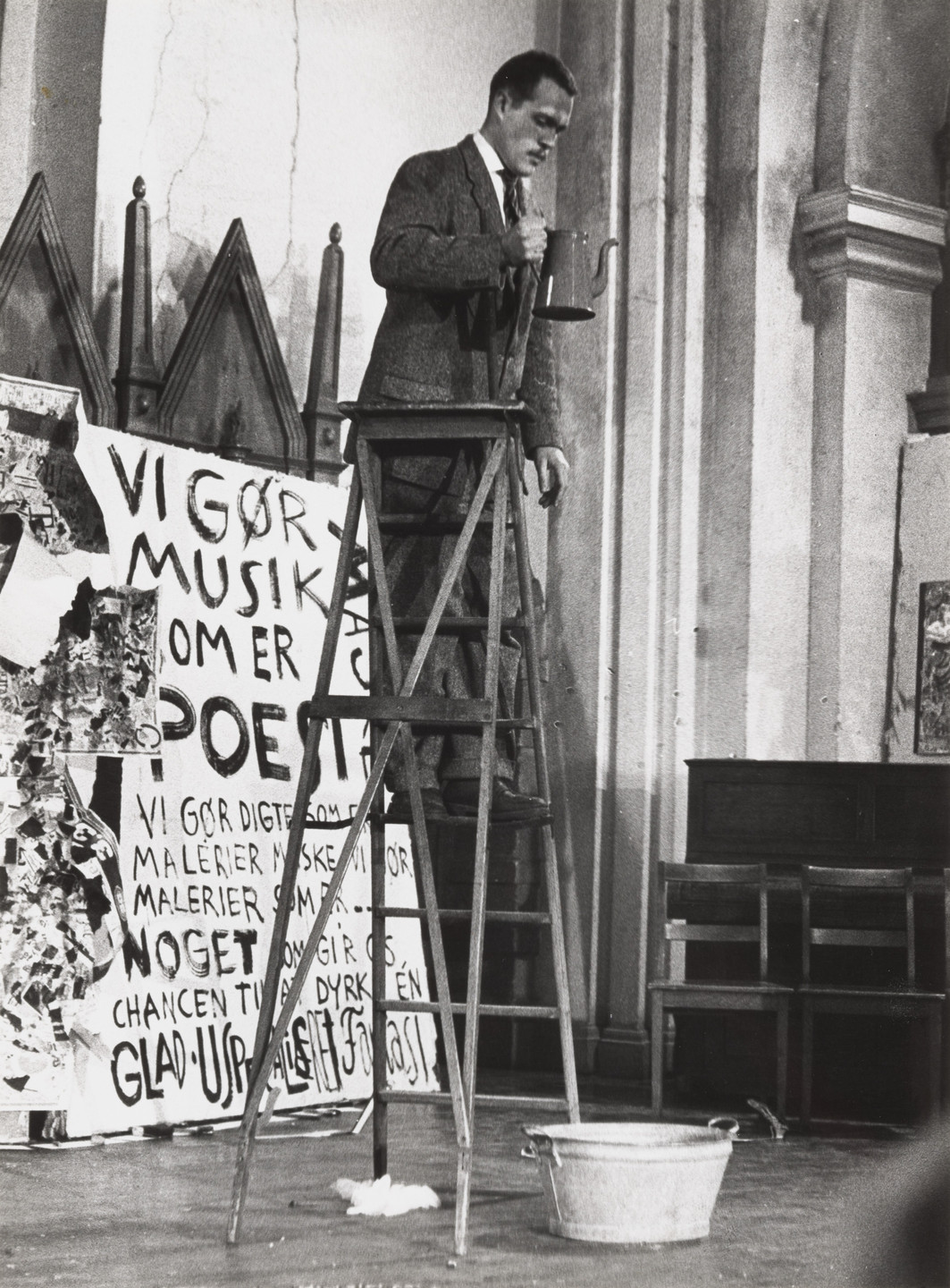 George Brecht. George Brecht&#39;s Drip Music, performed by Dick Higgins during Fluxus/Musik og Anti-Musik/det Instrumentale Teater, Nikolai Kirke, Copenhagen, November 23, 1962. 1962