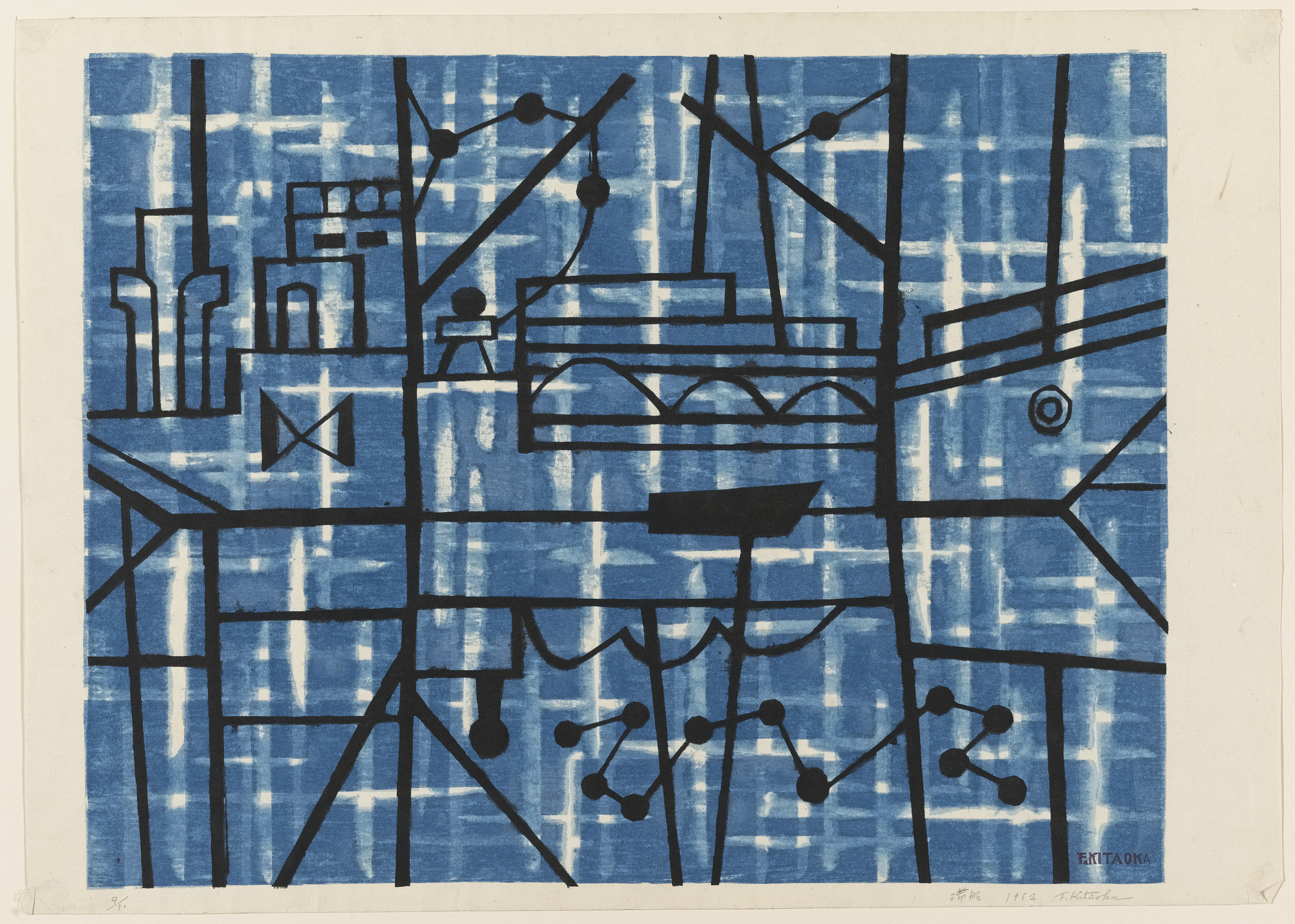 Fumio Kitaoka. Ships in the Port. 1952