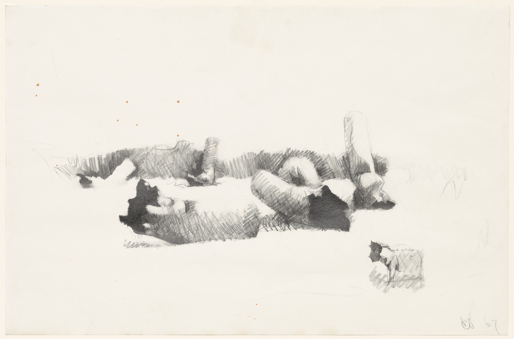 Claes Oldenburg. Colossal Fag Ends, Installed on Doberman Estate, Westphalia, with Sheep-Fag End Watching. 1967