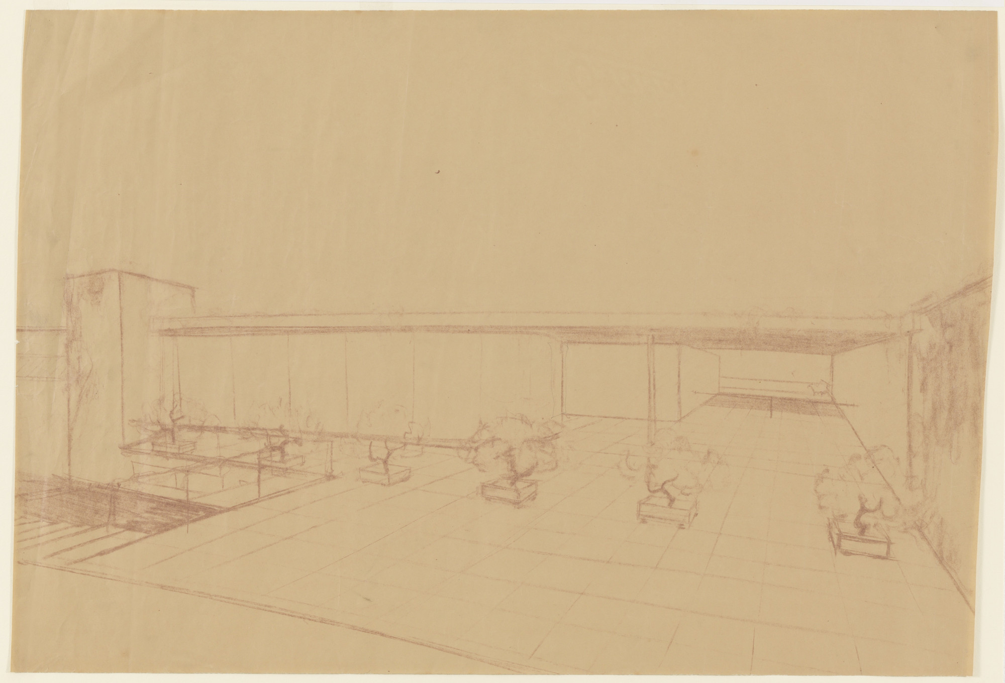 Ludwig Mies van der Rohe. Tugendhat House, Brno, Czech Republic, Perspective sketch