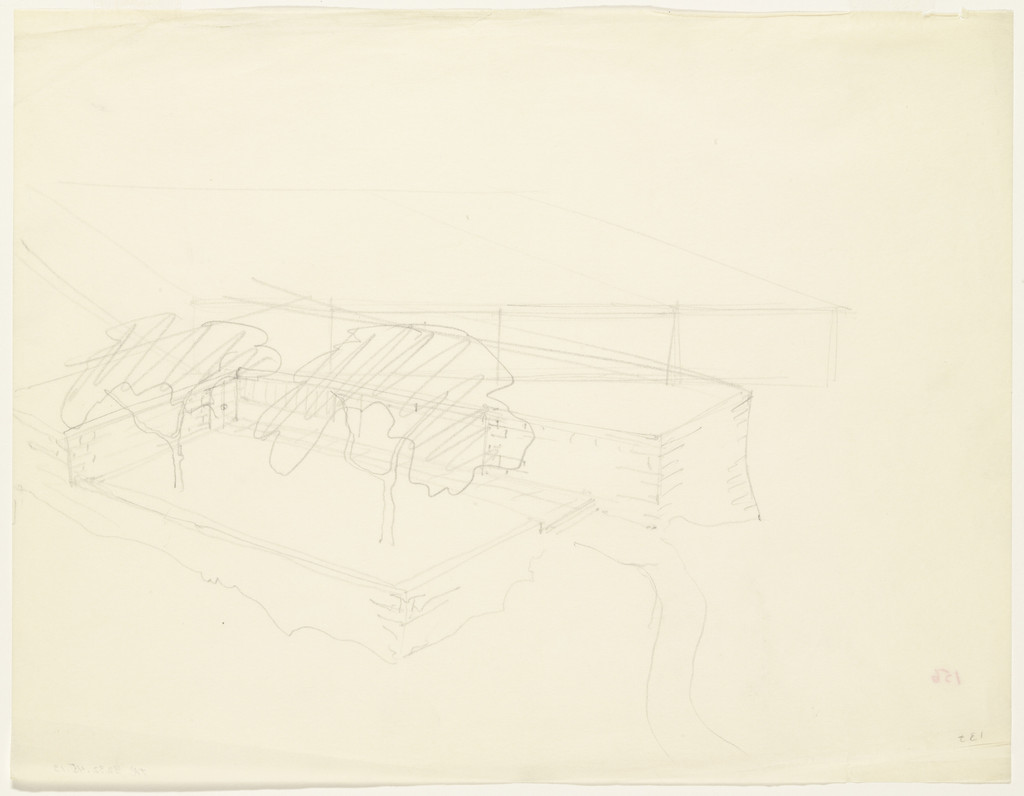 Mountain House Project, no intended site known (possibly Merano, South Tyrol, Italy) (Perspective sketch)
