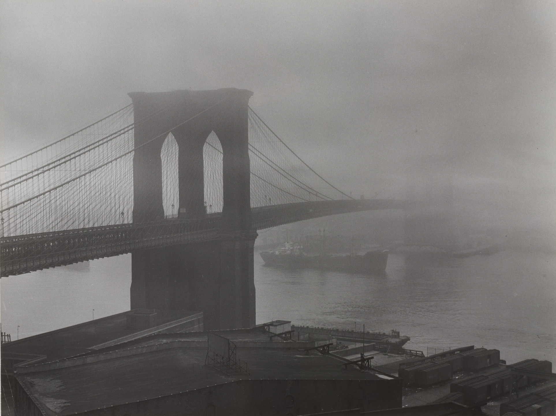 Andreas Feininger. Brooklyn Bridge in Fog. 1954