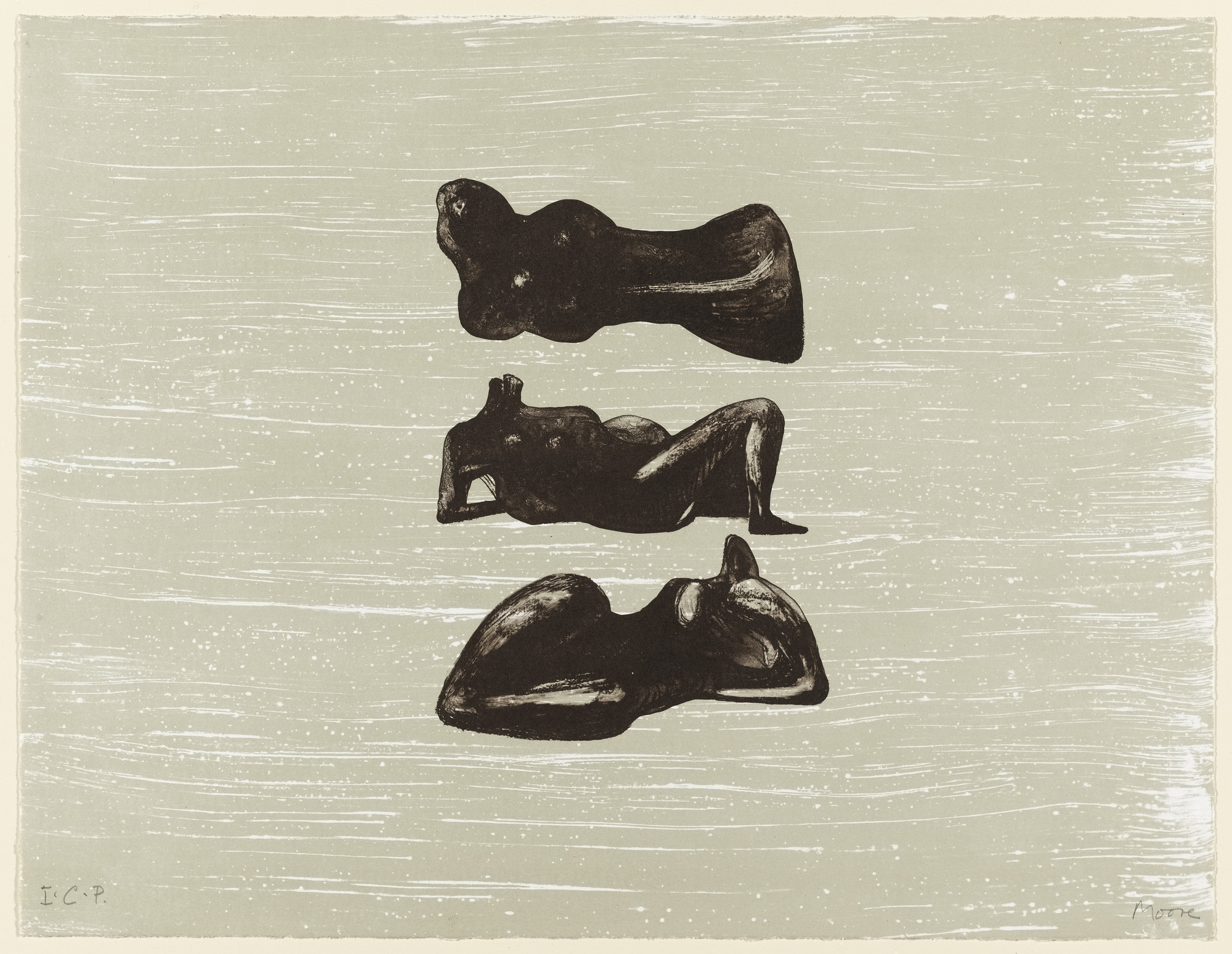 Henry Moore. Three Reclining Figures with Water Background