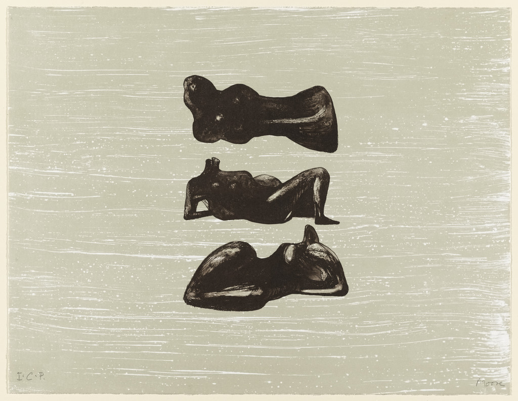Three Reclining Figures with Water Background