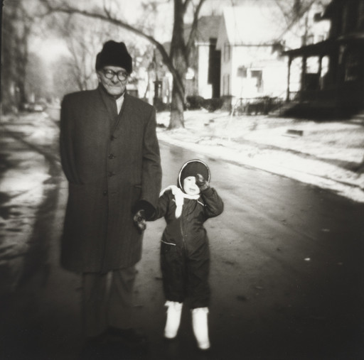 Russian Man with His Grandson on the First Sunny Day of a Long Winter