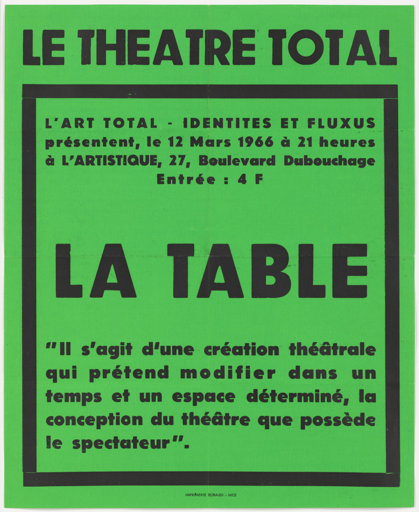 Poster for La Table, L'Artistique, Nice, March 12, 1966