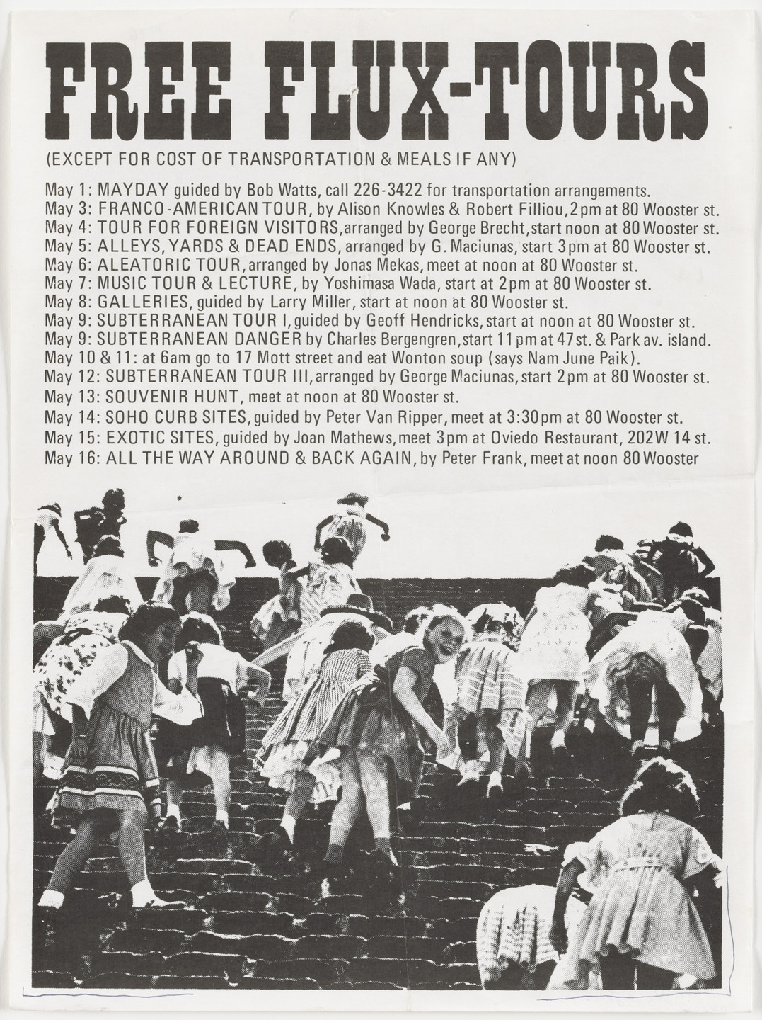 George Maciunas. Flyer for Free Flux Tours, May 1, 3-16, 1976. 1976