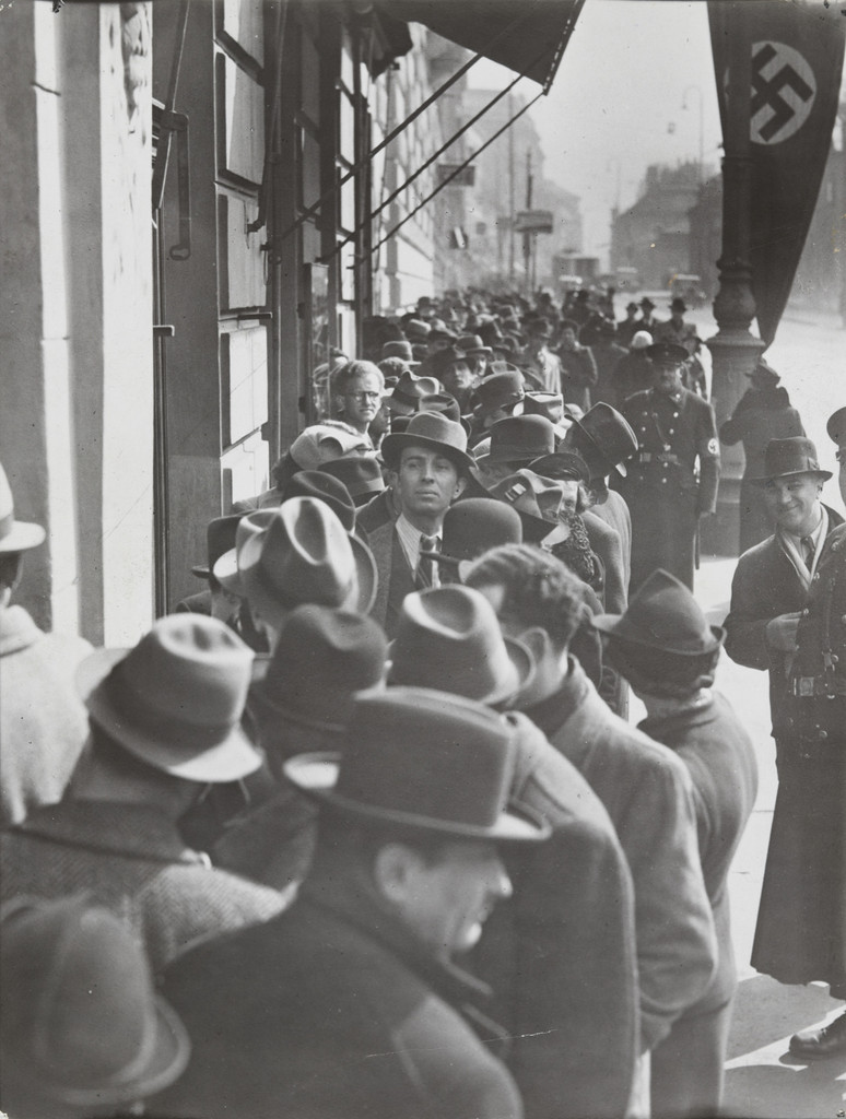 "Line of Polish Jews Waiting Outside Consulate for Visas, Vienna"