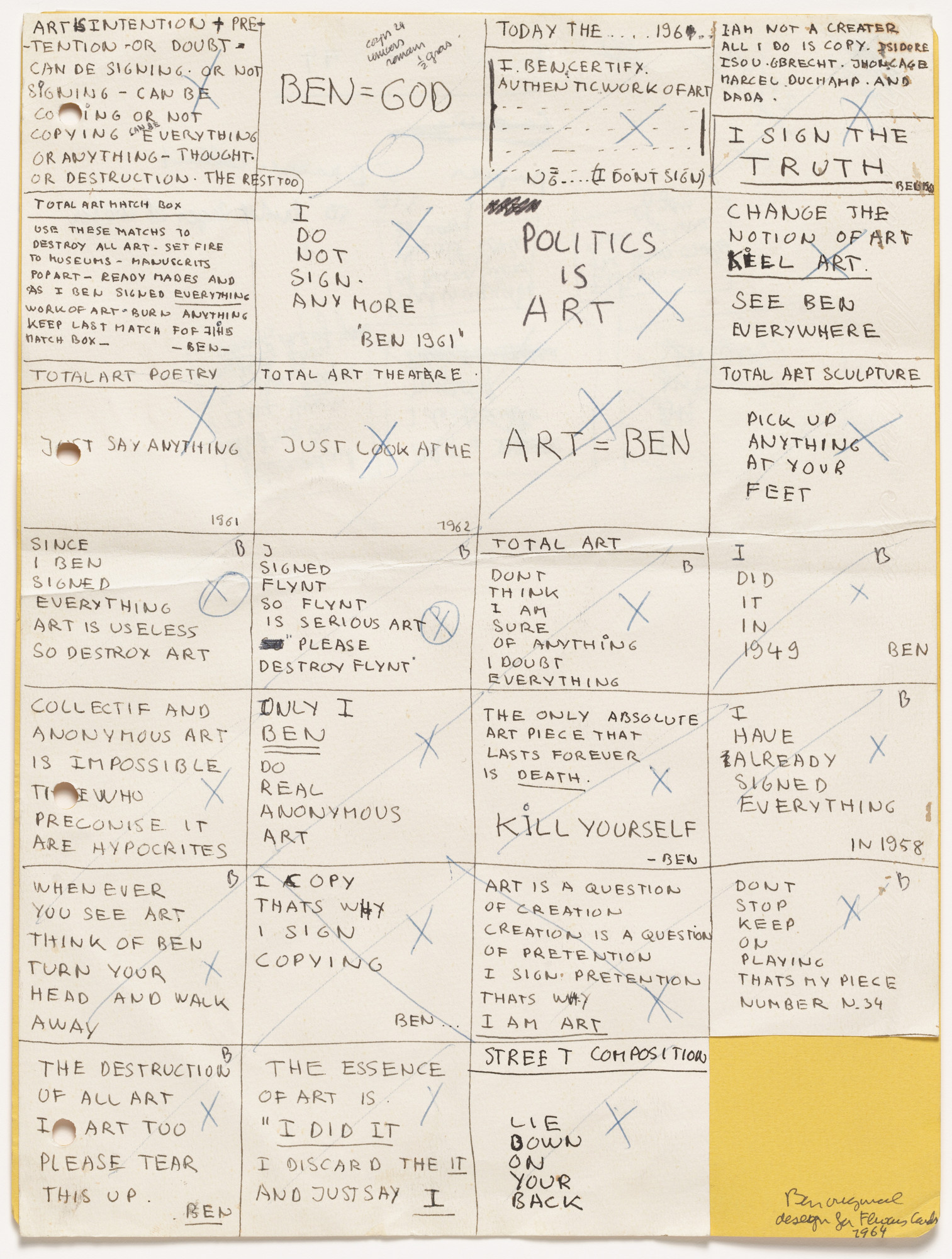 Ben Vautier. Drawing for_Théâtre d'art total_