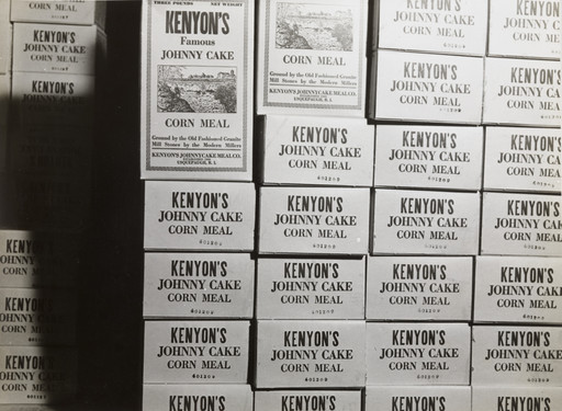 Jack Delano. Boxes of Kenyon's Johnny Cake cornmeal awaiting shipment. Usquepaug, Rhode Island. December 1940