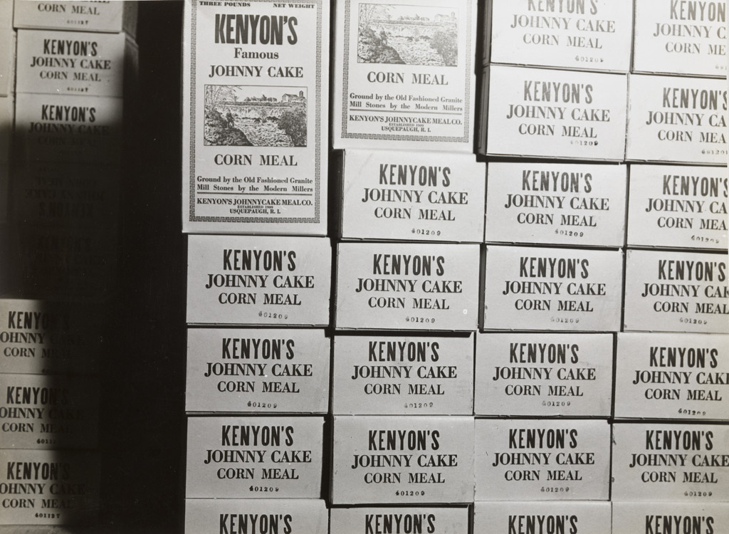 Boxes of Kenyon's Johnny Cake cornmeal awaiting shipment. Usquepaug, Rhode Island