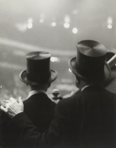 Horse Show, Madison Square Garden. (two men in top hats, seen from behind)
